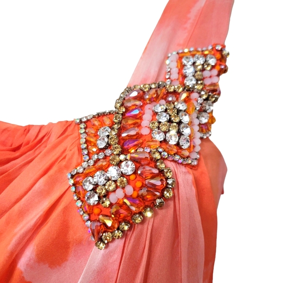 HOAGLUND NEW YORK Orange One-Shoulder Caftan Gown Size 6 - Picture 7 of 12